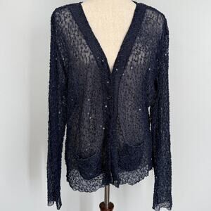 Navy sheer lace cardigan with sequins - indie, preppy, fairy